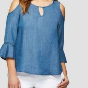 Joe Fresh 100 % Tencel chambray cold shoulder blouse